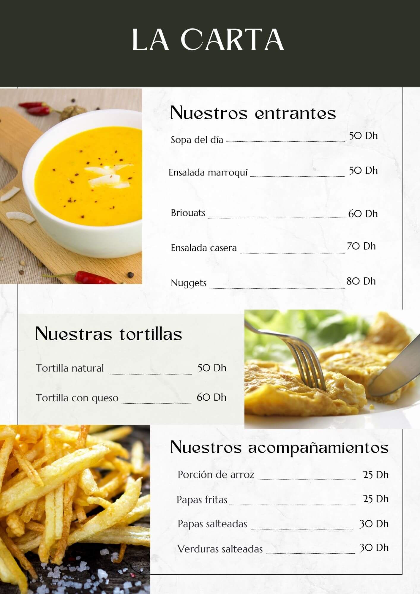 Entrantes, tortillas y acompañamientos del restaurante Aurocher en Oukaimeden con cocina marroquí y productos frescos